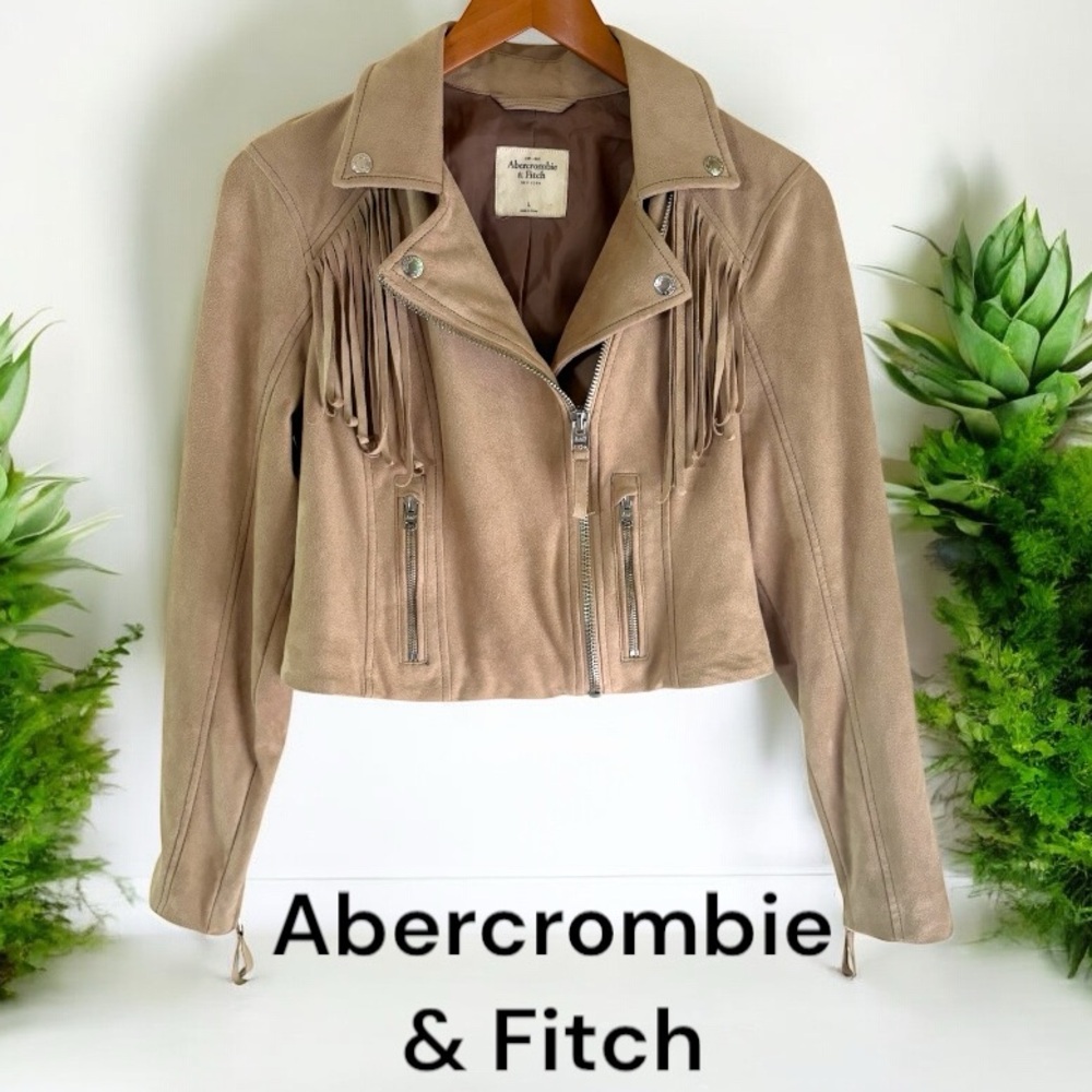 Abercrombie & Fitch Beige Leather Fringe Jacket-faux Suede